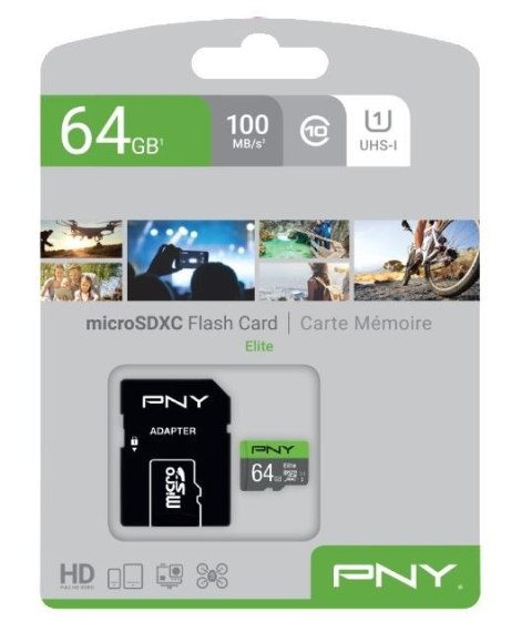 PNY Karta pamięci MicroSDXC Elite 64GB P-SDUX64U185GW-GE