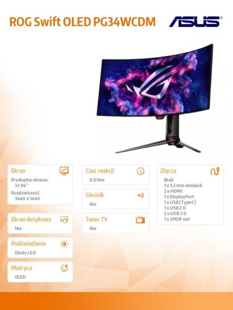 Asus Monitor ROG Swift 33.94 cala PG34WCDM OLED