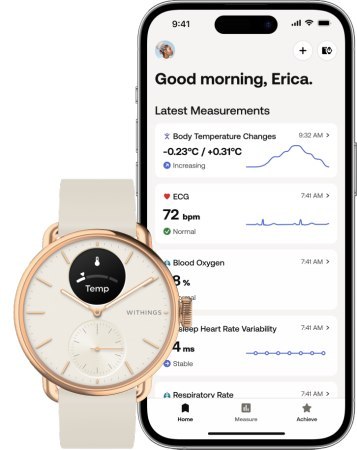 Withings Scanwatch 2 - zegarek z funkcją EKG, pomiarem pulsu i SPO2 oraz mierzeniem aktywności fizycznej i snu (38mm, rose gold)