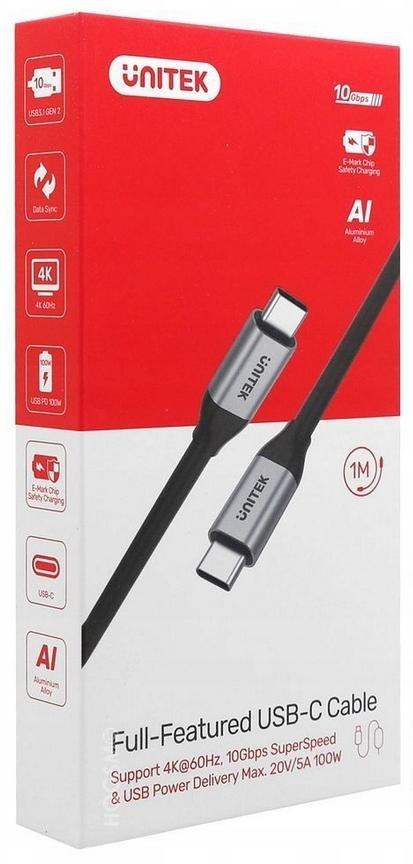 Przewód USB Unitek C14082ABK USB-C na USB-C 10Gbps 4K 60Hz 20V/5A