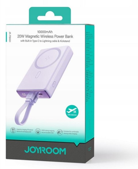 Powerbank Joyroom JR-PBM01 10000mAh 20W 1x USB-C 2x Lightning fioletowy + kabel