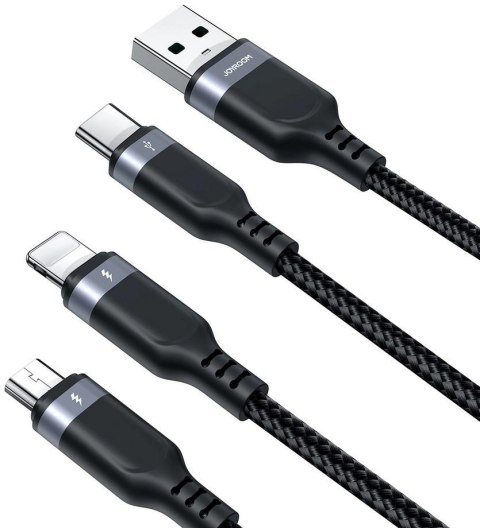 Kabel 3w1 USB-A / USB-C micro-USB Lightning Joyroom S-1T3018A18 30cm 3.5A w oplocie czarny