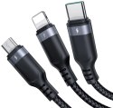 Kabel 3w1 USB-A / USB-C micro-USB Lightning Joyroom S-1T3018A18 30cm 3.5A w oplocie czarny