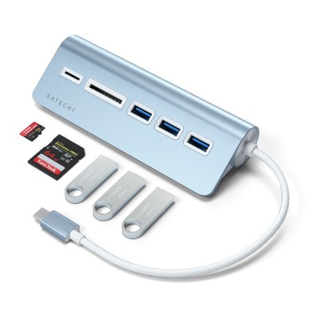 Satechi Aluminium - hub USB-C (czytnik kart micro/SD, 3x USB-A) (blue) [SD]