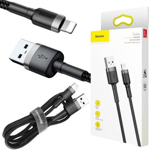 KABEL USB-A / Lightning iPhone Baseus Cafule CALKLF-AG1 50cm Apple 2.4A CZARNO-SZARY W OPLOCIE