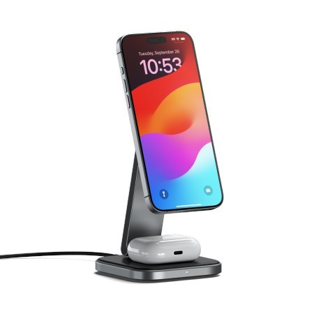 Satechi 2-in-1 Foldable Charging Stand - składana podstawka ładująca Qi2 do dwóch urządzeń (space gray)