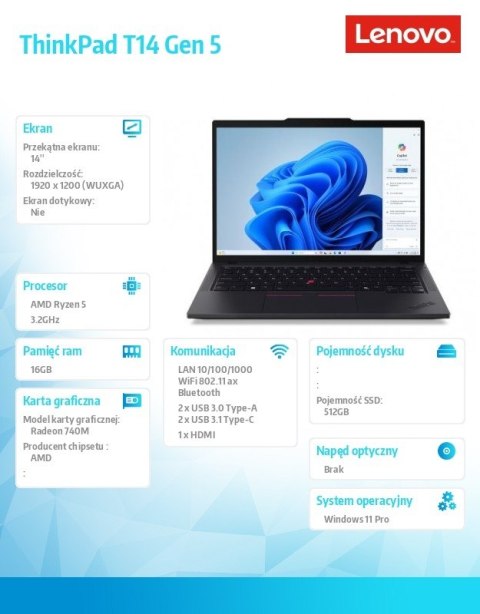 Lenovo Ultrabook ThinkPad T14 G5 21MC0006PB W11Pro 8540U/16GB/512GB/INT/14.0 WUXGA/Black/3YRS Premier Support + CO2 Offset