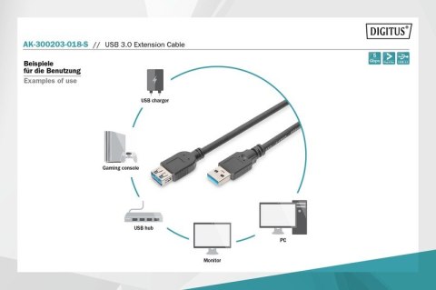 Digitus Kabel przedłużający USB 3.1 Gen.1 SuperSpeed 5Gbps Typ USB A/USB A M/Ż czarny 1,8m