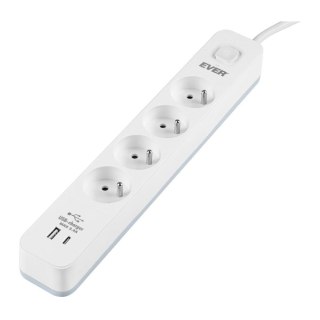 Listwa antyprzepięciowa Ever Proect 4PL 1A1C USB 1,5m biała
