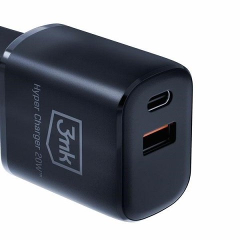 3MK Ładowarka sieciowa 20W 1xUSB-C +USB-A PD QC bez kabla Czarna