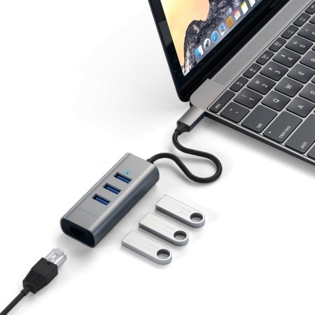 Satechi Aluminium Hub 2in1 - aluminiowy Hub do laptopów i komputerów stacjonarnych USB-C (3x USB-A, Ethernet) (space gray)