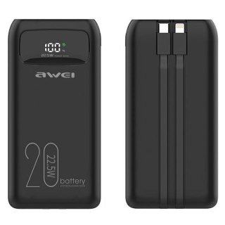 AWEI Powerbank 20000mAh P169K 22,5W USB-C+Lightning Kable / USB+USB-C