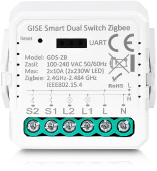 GISE Smart Podwójny moduł przekaźnikowy (bez N) Zigbee | Tuya | GDS-ZB-NN