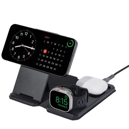 UAG 3in1 Travel Charger - bezprzewodowa ładowarka podróżna do trzech urządzeń 15W, kompatybilna z MagSafe, kabel, wtyczki i orga