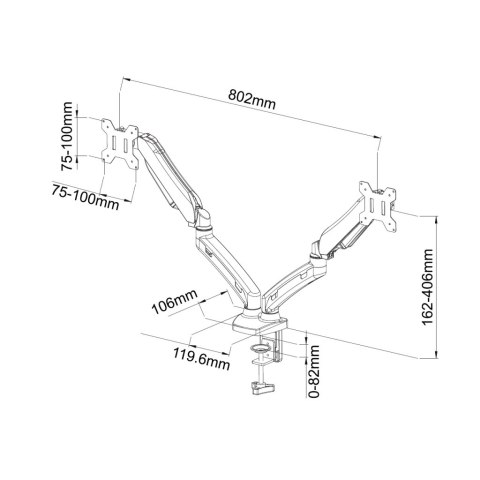 UCHWYT BIURKOWY GAZOWY DO 2 MONITORÓW LED/LCD 13-27" L-13GD ART