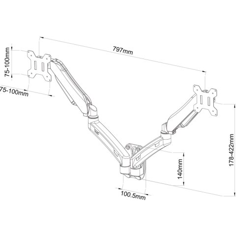UCHWYT ŚCIENNY GAZOWY DO 2 MONITORÓW LED/LCD 13-27" L-14GW ART