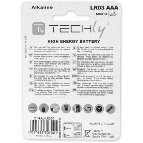 Baterie TECHLY Alkaliczna AAA (LR03, R03, 24A, MN2400, AM4, UM4, HP16) 4 szt. 307001