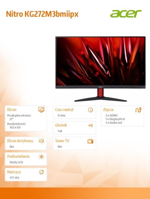 Acer Monitor 27 cali Nitro KG272M3bmiipx FHD/IPS/180Hz