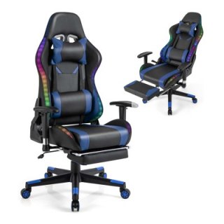 Extralink Gaming Chair EVO 730-5 LED Czarny | Fotel gamingowy z podnóżkiem | podświetlenie LED