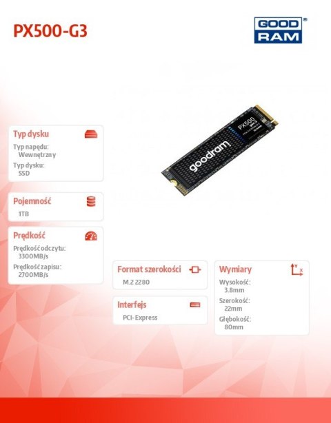 GOODRAM Dysk SSD PX500-G3 1TB M.2 PCIe 3x4 NVMe 2280 3300/2700