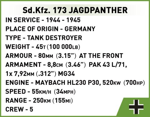 Cobi Klocki Klocki Historical Collection WWII Sd.Kfz.173 Jagdpanther 950 klocki