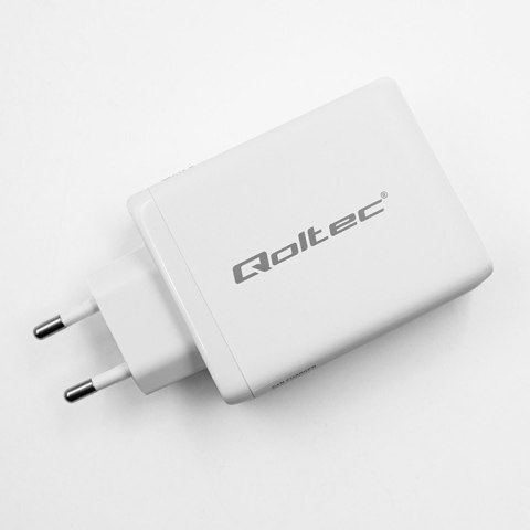 Qoltec Ładowarka sieciowa 100W GaN | 5-20V | 1.5-3A | 2xUSB-C PD | 1xUSBQC 3.0 | Biała