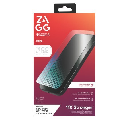 ZAGG InvisibleShield Glass XTR4 - szkło ochronne z grafenem i filtrem światła niebieskiego do iPhone 15 Plus / 16 Plus