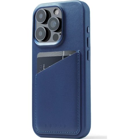 Mujjo Full Leather Wallet Case - etui skórzane do iPhone 15 Pro kompatybilne z MagSafe (monaco blue)