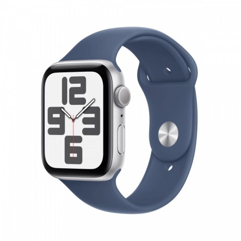 Apple Watch SE GPS, koperta 40 mm z aluminium w kolorze srebrnym z paskiem sportowy w kolorze denim - rozmiar M/L