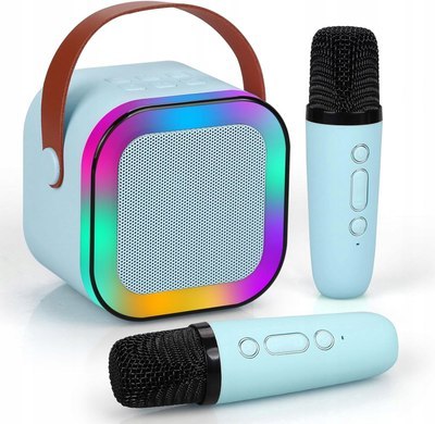 Extralink Kids Mini Karaoke LED Speaker 2x Mic Niebieski | Zestaw do Karaoke | głośnik, 2x mikrofon, Bluetooth, AUX, slot na kar