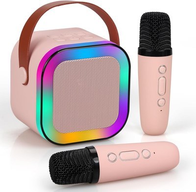 Extralink Kids Mini Karaoke LED Speaker 2x Mic Różowy | Zestaw do Karaoke | głośnik, 2x mikrofon, Bluetooth, AUX, slot na karty 