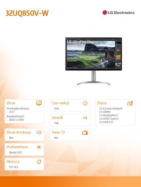 LG Electronics Monitor 27 cali 32UQ850V-W UHD