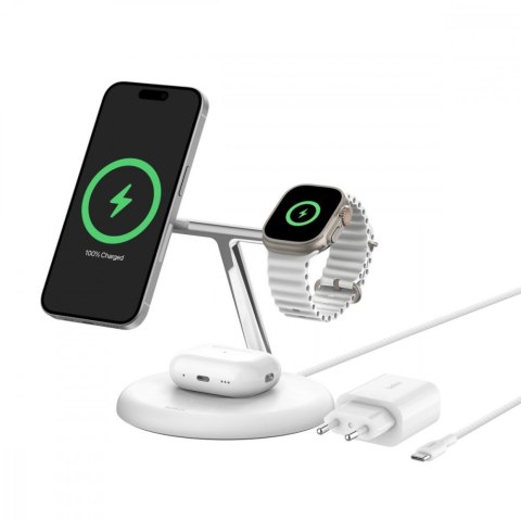 Belkin Ładowarka Boost Charge Pro 3w1 Qi2 15W Biała regulowana