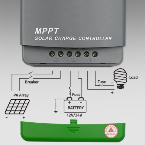 Qoltec Solarny regulator ładowania MPPT z czujnikiem temperatury 20A | 12V / 24V | LCD | 2 x USB