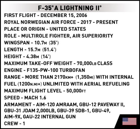 Cobi Klocki Klocki Armed Forces F-35A Lightning II Poland 580 klocków