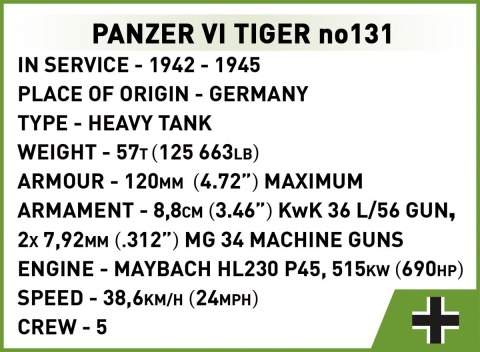 Cobi Klocki Klocki Panzer VI Tiger no131