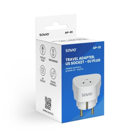 Savio Adapter podróżny, gniazdo US wtyk EU AP-01