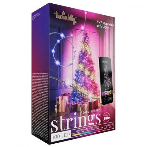 TWINKLY Inteligentne lampki dekoracyjne Strings USB-C (Candies) 100 LED RGB, perły, przezroczysty przewód, 6 m