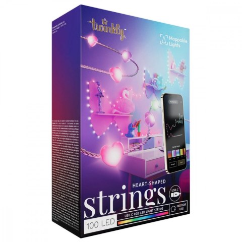 TWINKLY Inteligentne lampki dekoracyjne Strings USB-C (Candies) 100 LED RGB, serca, przezroczysty przewód, 6 m