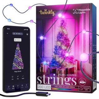 TWINKLY Inteligentne lampki dekoracyjne Strings USB-C (Candies) 200 LED RGB, perły, zielony przewód, 12 m