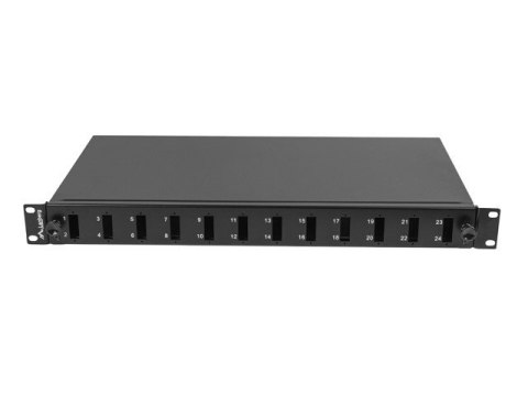 Lanberg Przełącznica światłowodowa 12XSC duplex/12XLC QUAD rack 19 1U czarna + akcesoria