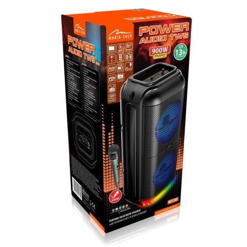 Media-Tech Głośnik BT POWER AUDIO MT3183 Karaoke/Bluetooth 5.3/FM/MP3/MicroSD/USB/AUX/Jack 6.3/USB-C/Iluminacja/RMS 50W/PMPO 900W