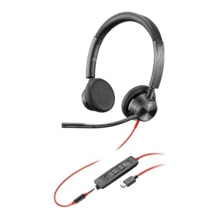 Słuchawki z mikrofonem Poly Blackwire 3325 Stereo USB-C Headset + 3,5mm jack + adapter USB-C/A