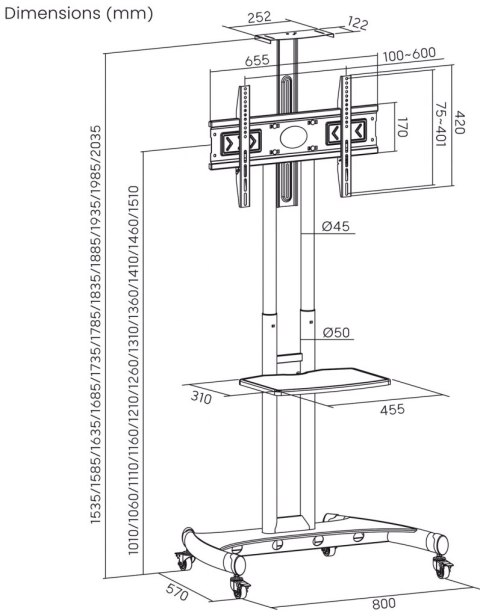 MOBILNY STOJAK+UCHWYT DO TV 32-70" 45KG S-12 ART Vesa 600x400