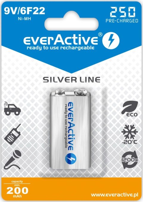 Baterie EVERACTIVE NiMH PP3 (9V, 6LR61, 6F22, 6R61) 250mAh Blister EVHRL22-250