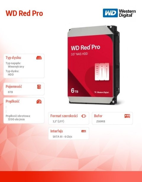 Western Digital Dysk HDD Red Pro 6TB 3,5 265 MB SATAIII WD6005FFBX