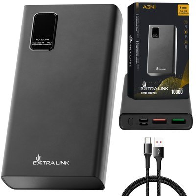 Extralink EPB-067B 10000mAh Czarny | Powerbank | Power bank, Fast Charging, USB-C