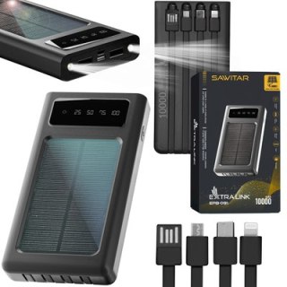 Extralink EPB-091 10000mAh Czarny | Powerbank | Solar Power bank, USB-C