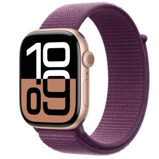 Apple Watch Series 10 GPS + Cellular, koperta 46 mm z aluminium w kolorze różowego złota z opaską sportową w kolorze dojrzałej śliwki