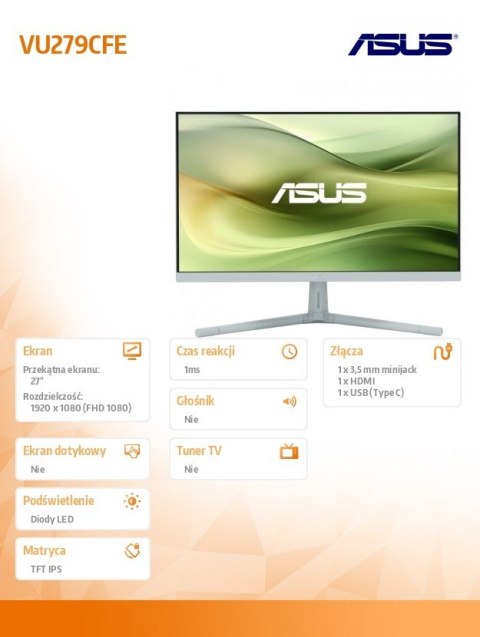 Asus Monitor 27 cali VU279CFE-G